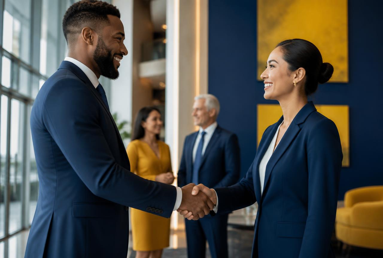 Two business leaders shaking hands after a successful engagement